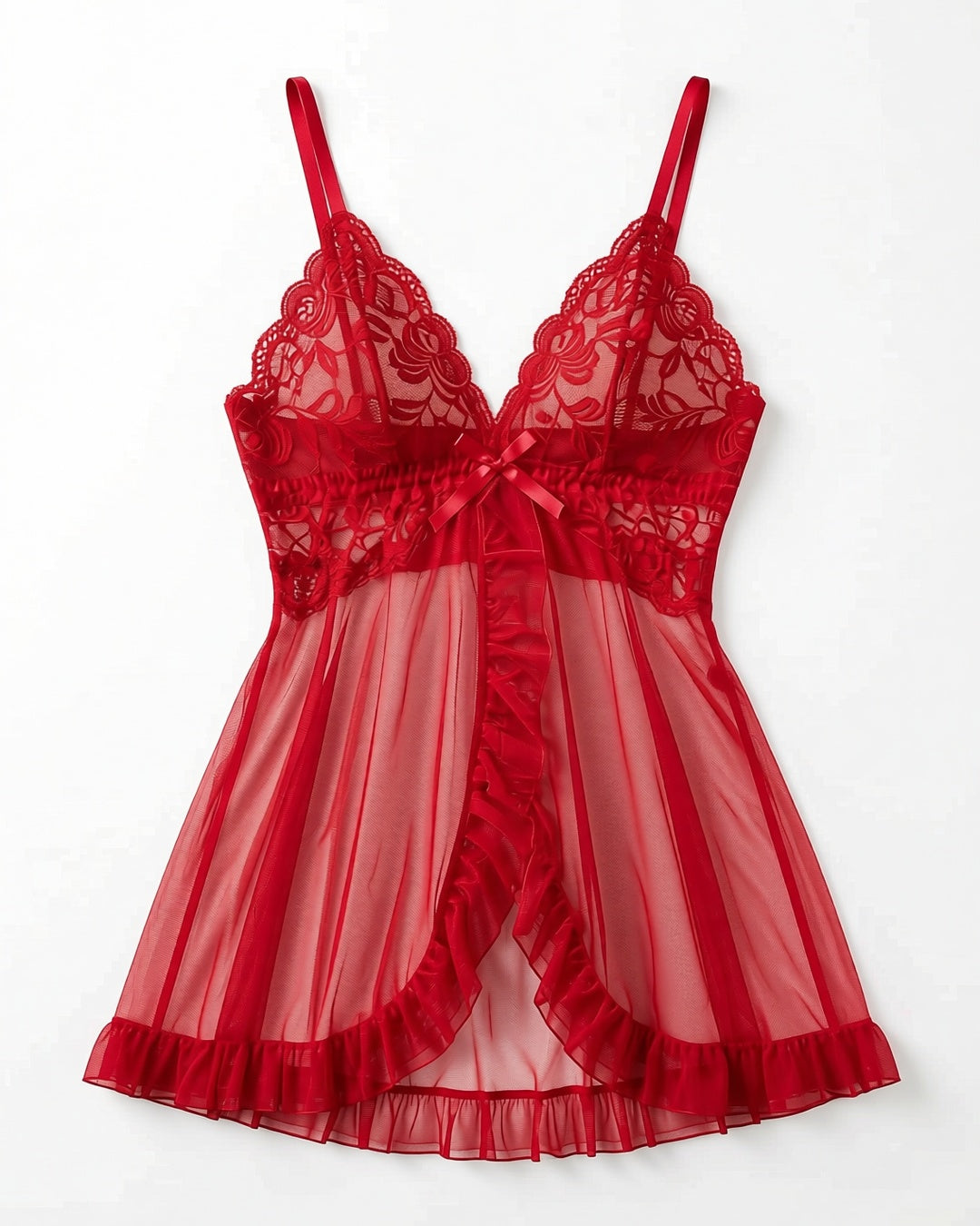 French Lace V-Neck Cami Slip in Red, laid flat to show the full piece.
