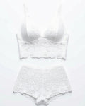 Floral Lace Romance Lingerie Set in White, laid flat to show the full piece.