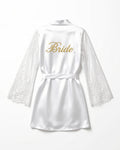 Satin Bride Robe with Embroidered Detail, laid flat to show the full piece.