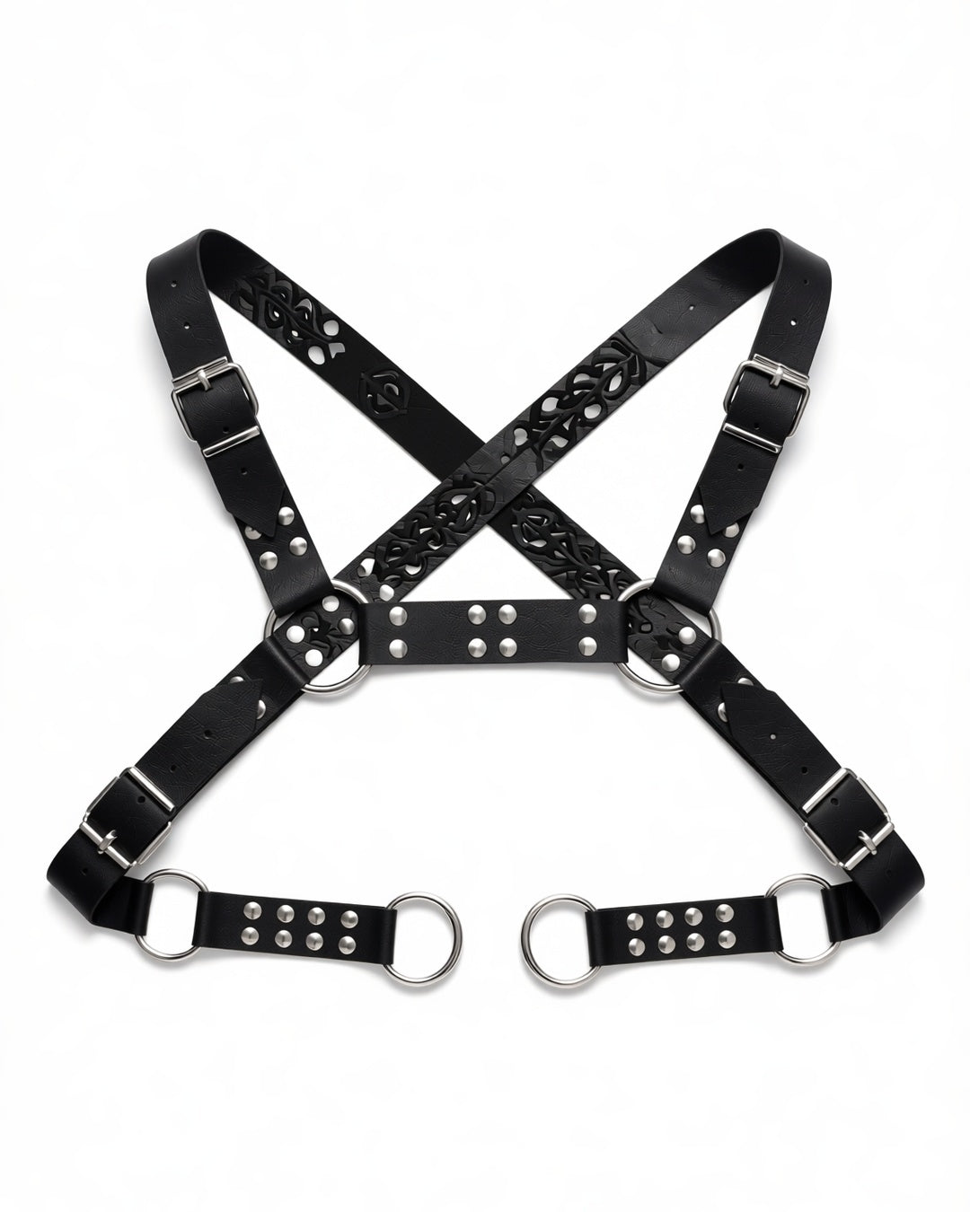 Gothic Chest Harness Body Strap, laid flat to show the full piece.