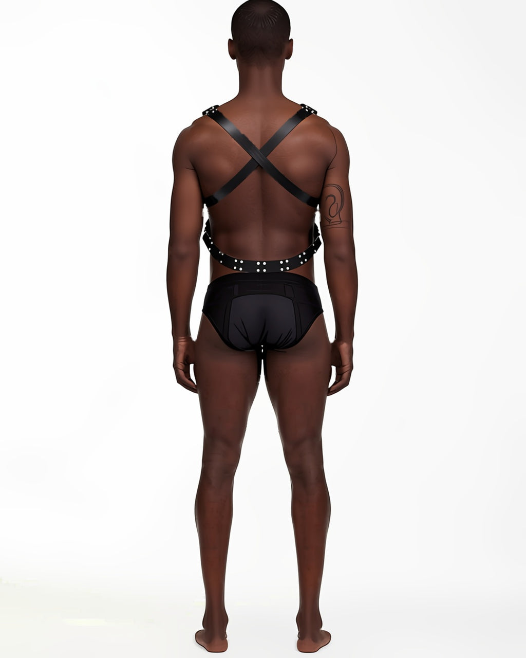 Gothic Chest Harness Body Strap, back view on model Tarek (EUP-M03). onmodel