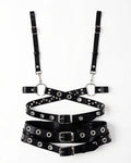 Multi-Layer Faux Leather Waist Cinch with Rivet Rings, laid flat to show the full piece.