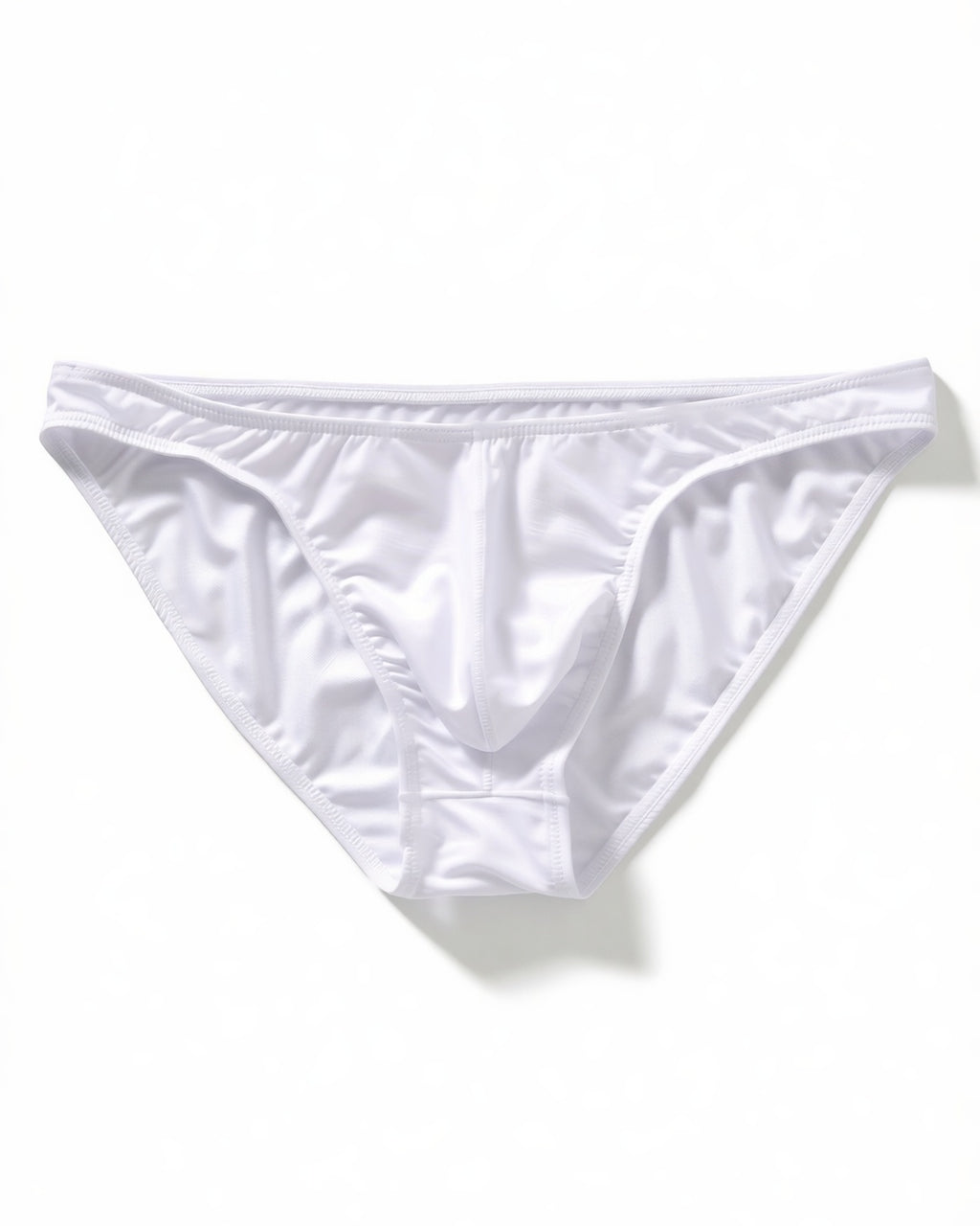 Men's Sheer Low-Rise Briefs in White, laid flat to show the full piece.
