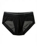 Men's Ultra-Thin Mesh Pouch Briefs in Black, laid flat to show the full piece.