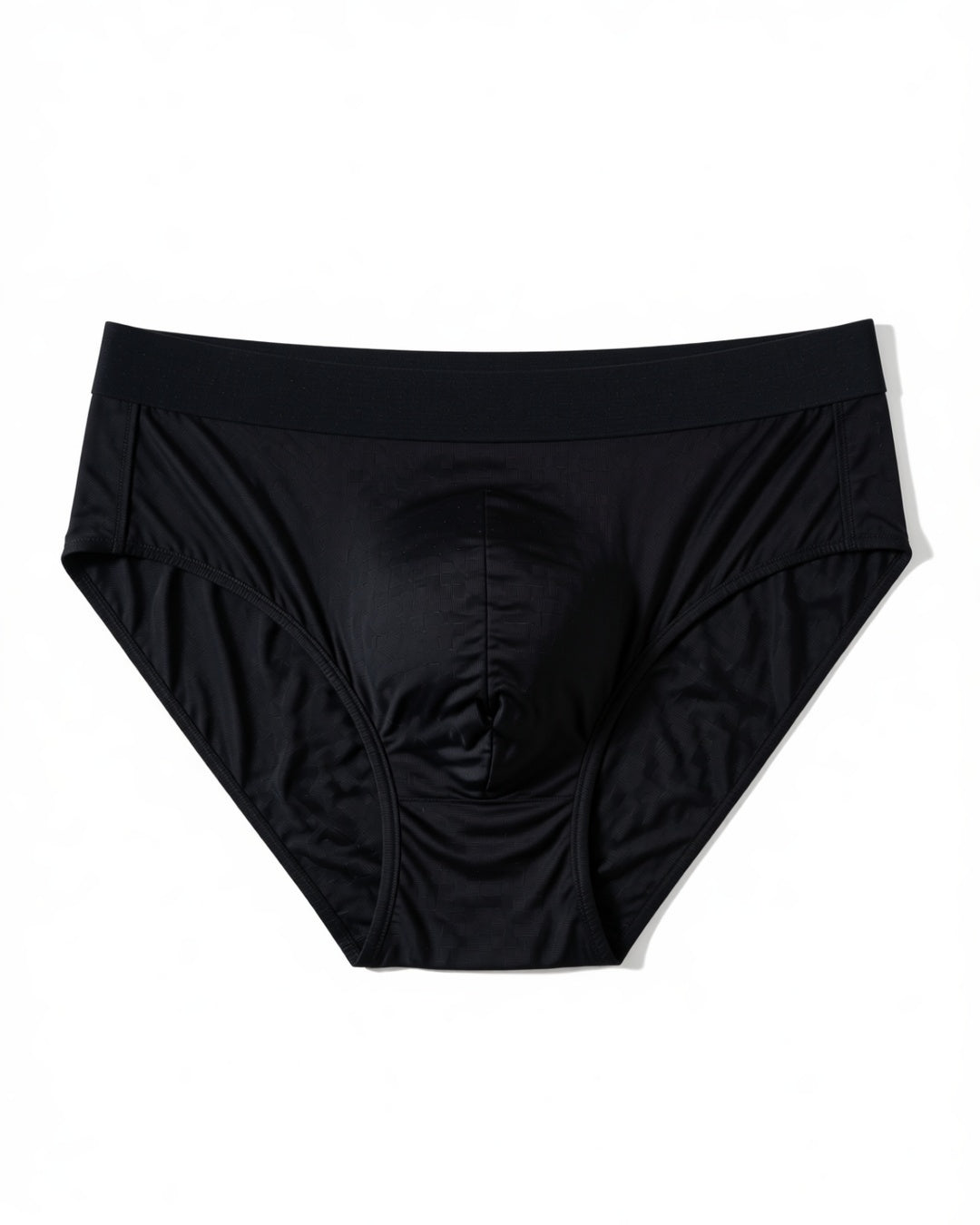 Men's Ultra-Thin Low-Rise Briefs with 3D Pouch in Black, laid flat to show the full piece.