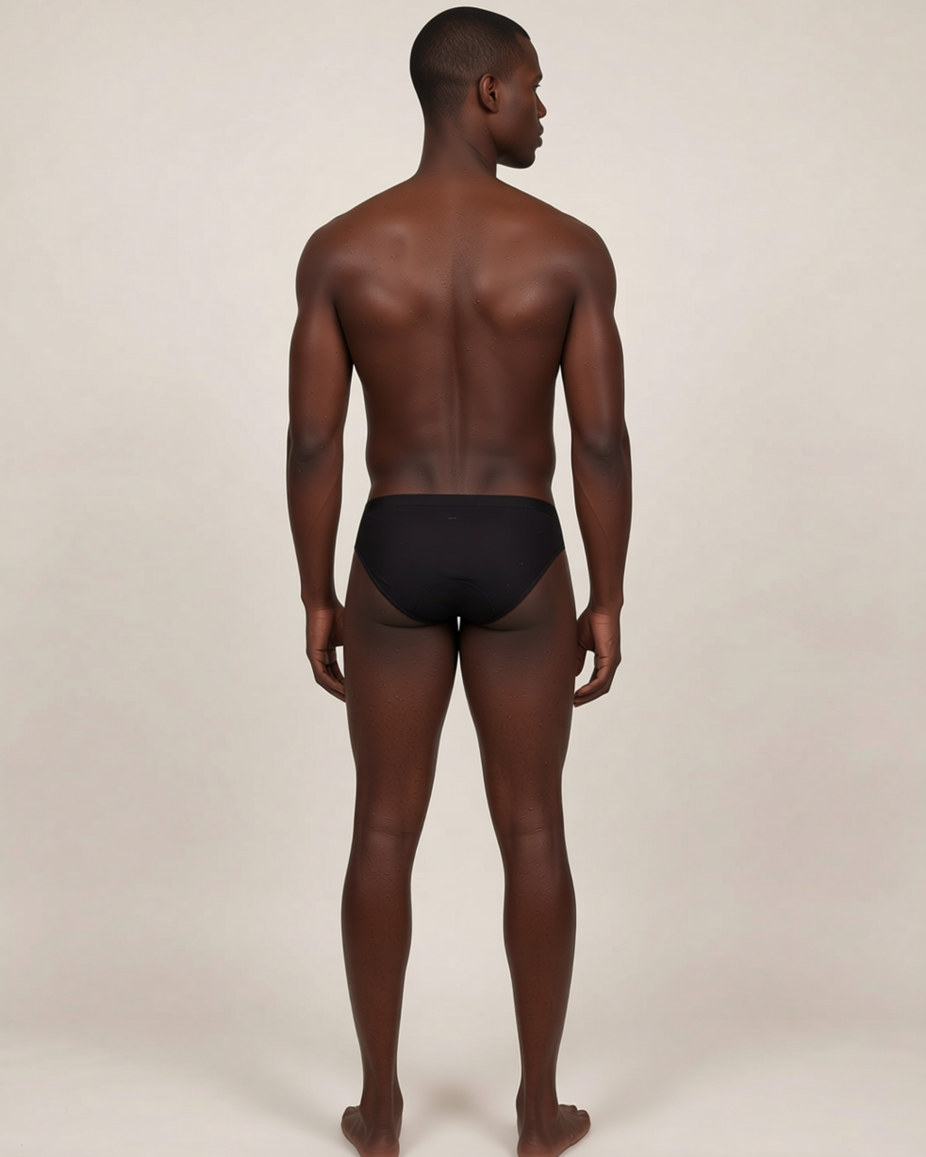 Men's Ice Silk Low-Waist Briefs in Black, back view on model Tarek (EUP-M03).