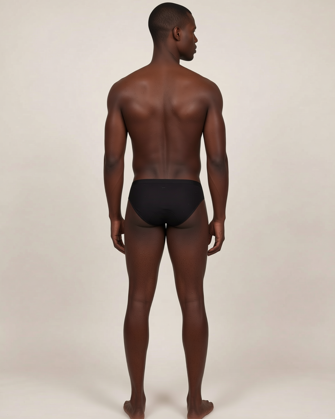 Men's Ice Silk Low-Waist Briefs in Black, back view on model Tarek (EUP-M03).