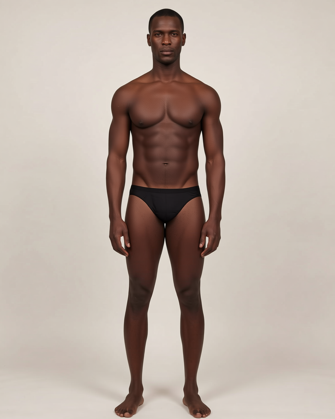 Men's Ice Silk Low-Waist Briefs in Black, front view on model Tarek (EUP-M03).