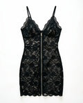 Plus Size Zip-Front Lace Trim Cami Nightgown, laid flat to show the full piece.