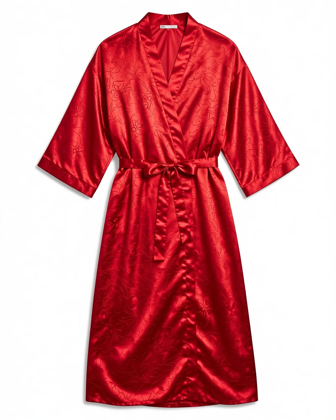 Plus Size Long Satin Robe, laid flat to show the full piece.