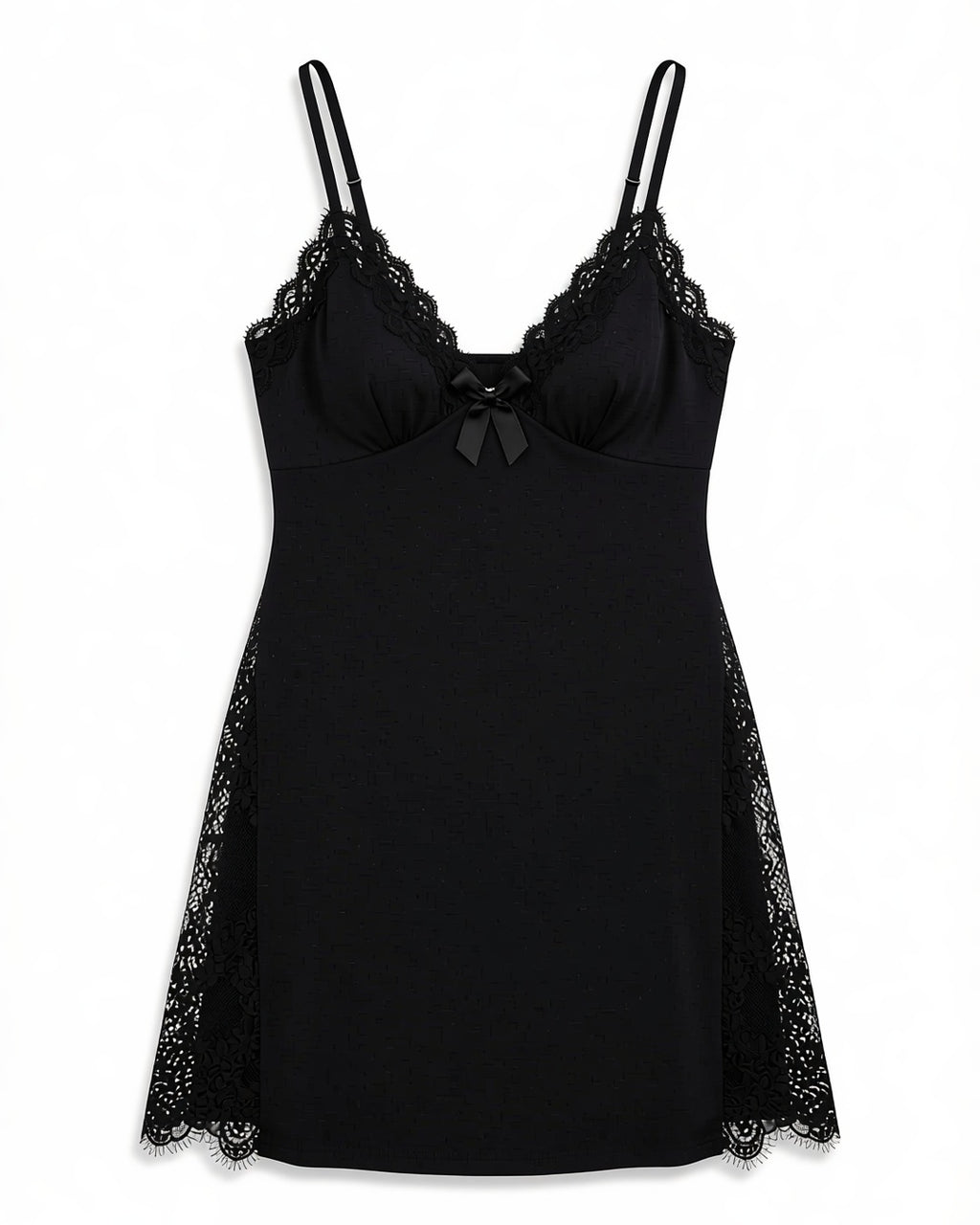 Plus Size Nightdress with Lace Side Panels, laid flat to show the full piece.