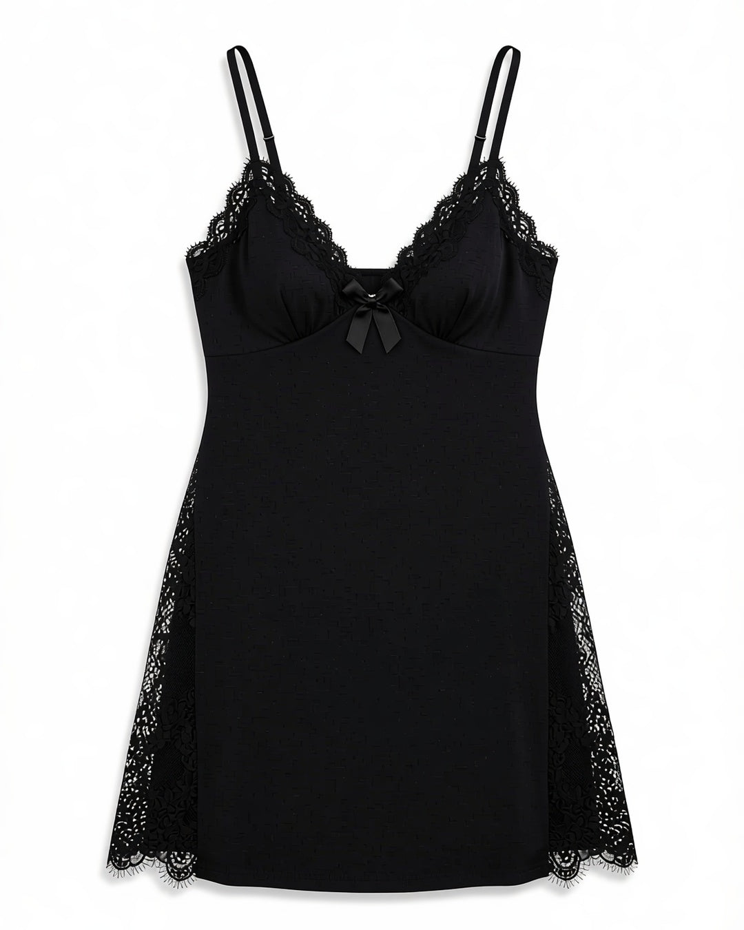 Plus Size Nightdress with Lace Side Panels, laid flat to show the full piece.