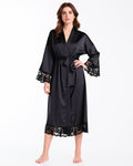Long Satin Robe with Contrast Lace, front view on model Layla (EUP-W04). onmodel