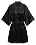 Black Satin Three-Quarter Sleeve Robe, laid flat to show the full piece.
