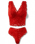 Red Floral Lace Camisole and Panty Set, laid flat to show the full piece.
