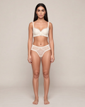 Heart Lace Wire-Free Padded Bra Set in Beige, front view on model Dana (EUP-W09).