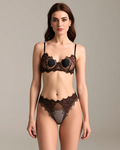 Thin Embroidered Lace Underwire Bra Set in Brown, front view on model Layla (EUP-W04). The pasties are styling only.