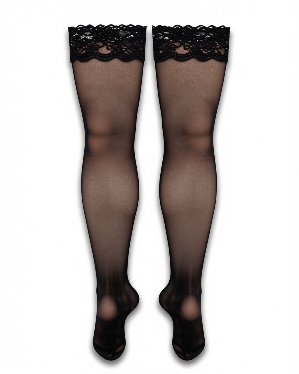 Plus Size Silicone Grip Lace Thigh Highs, laid flat to show the full piece.
