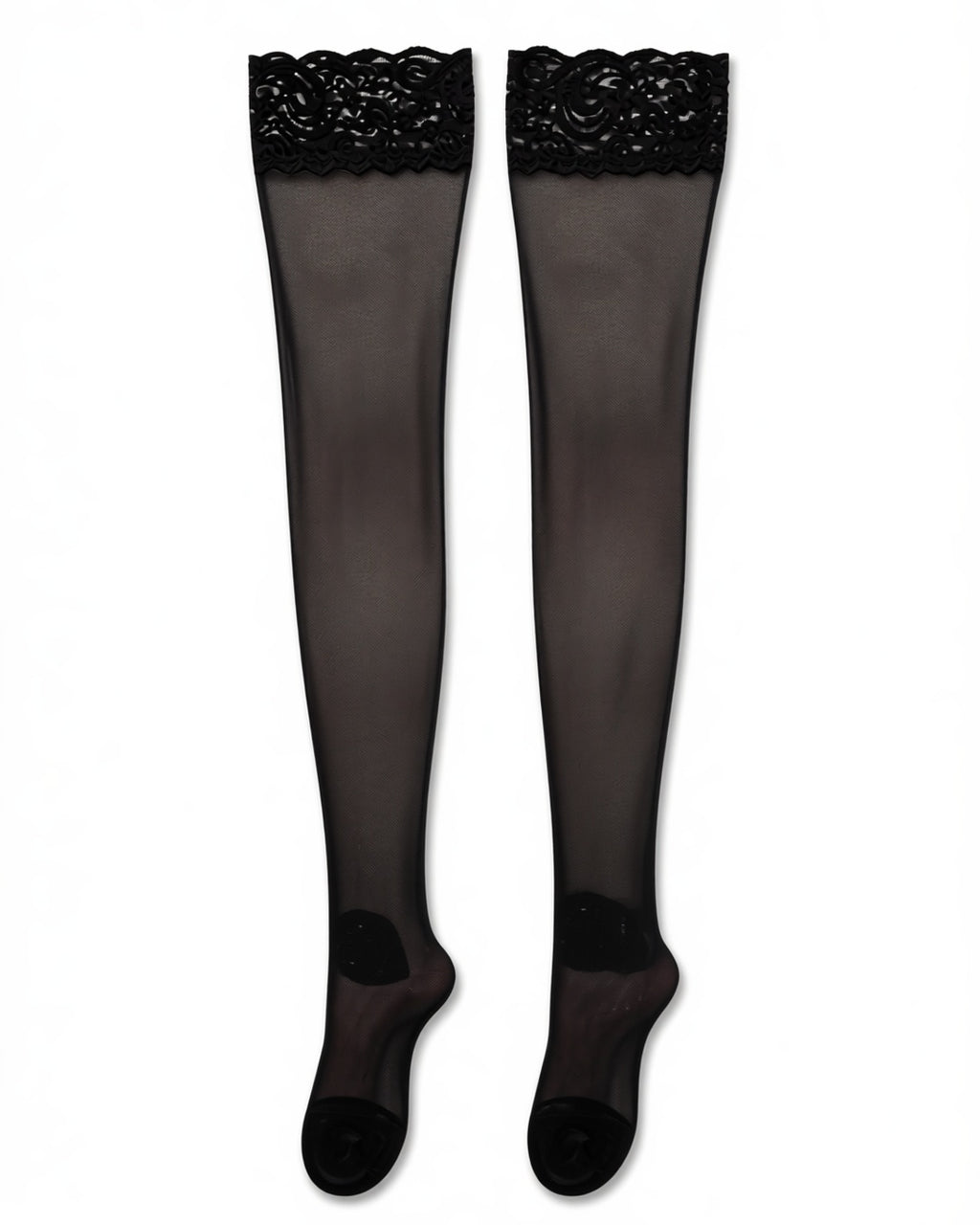 Plus Size Lace Top Thigh-High Socks, 3 Pairs, laid flat to show the full piece.