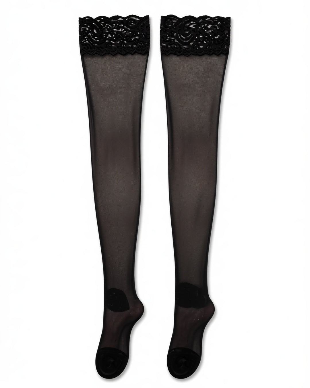 Plus Size Lace Top Thigh-High Socks, 3 Pairs, laid flat to show the full piece.