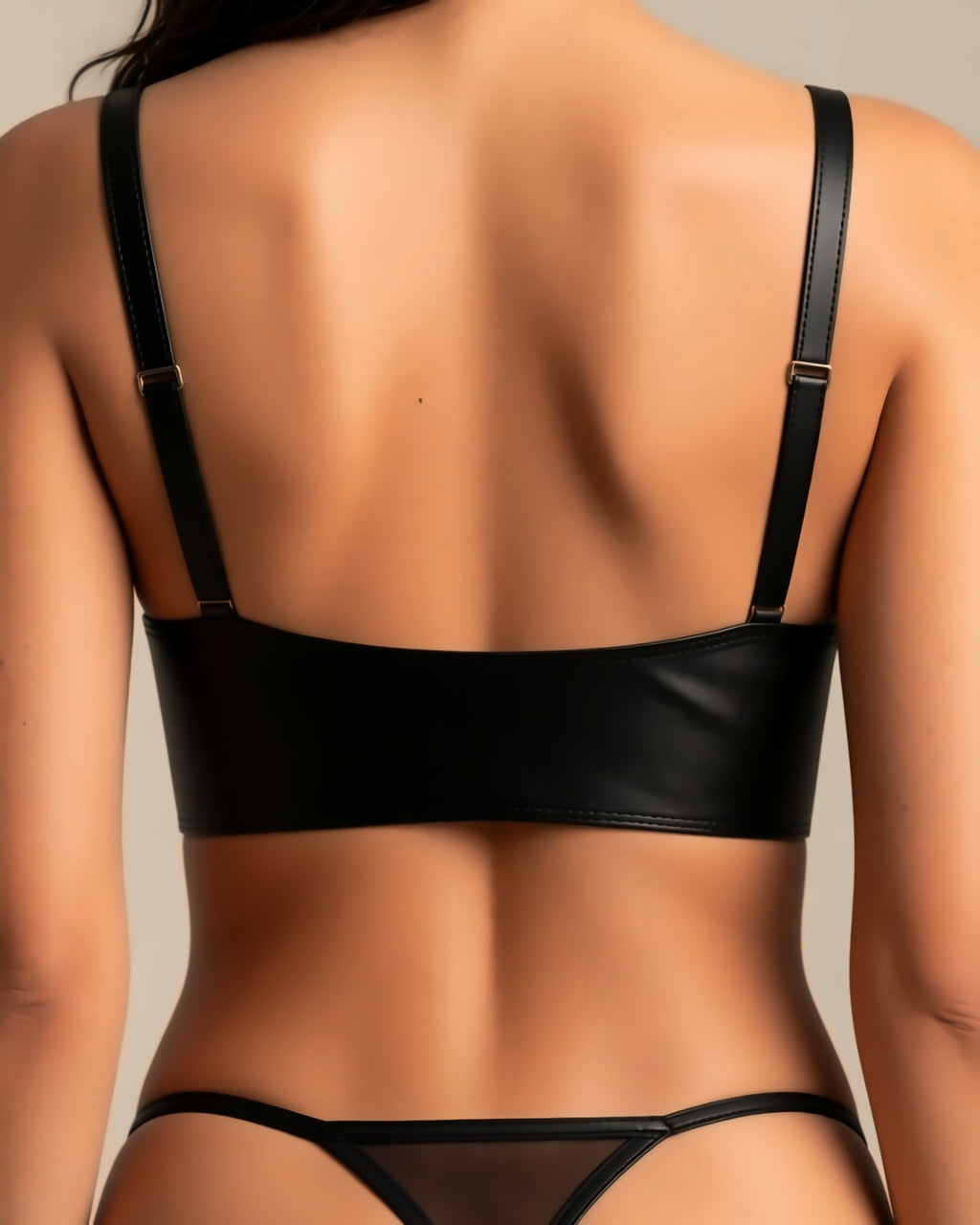 Faux Leather Waist and Chest Harness Corset Belt, detail close-up of the back.