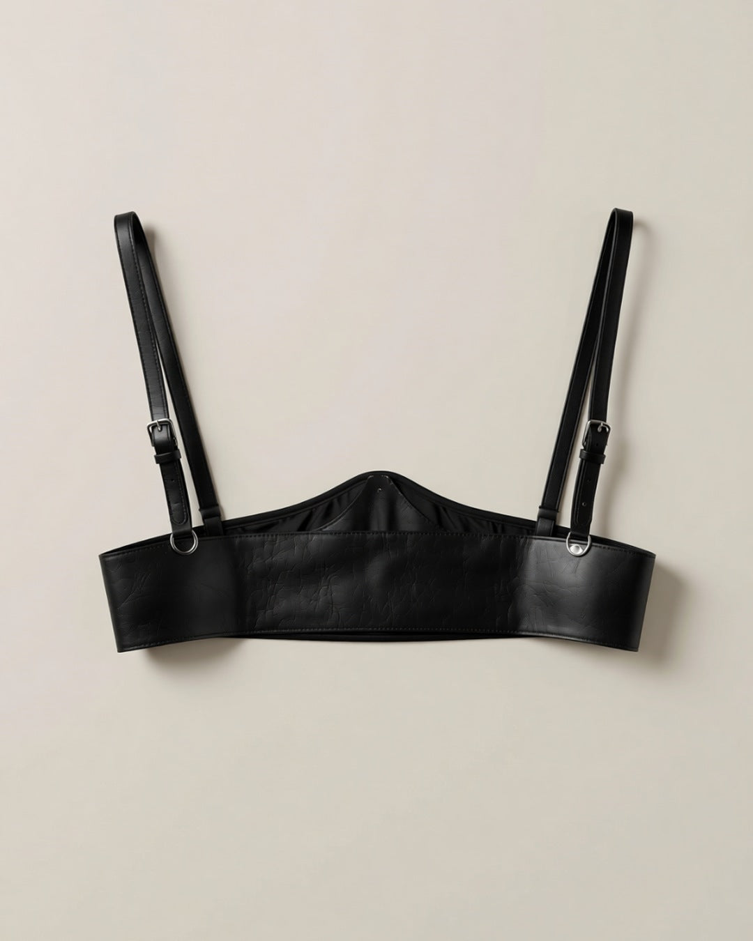 Faux Leather Waist and Chest Harness Corset Belt, laid flat to show the full piece.