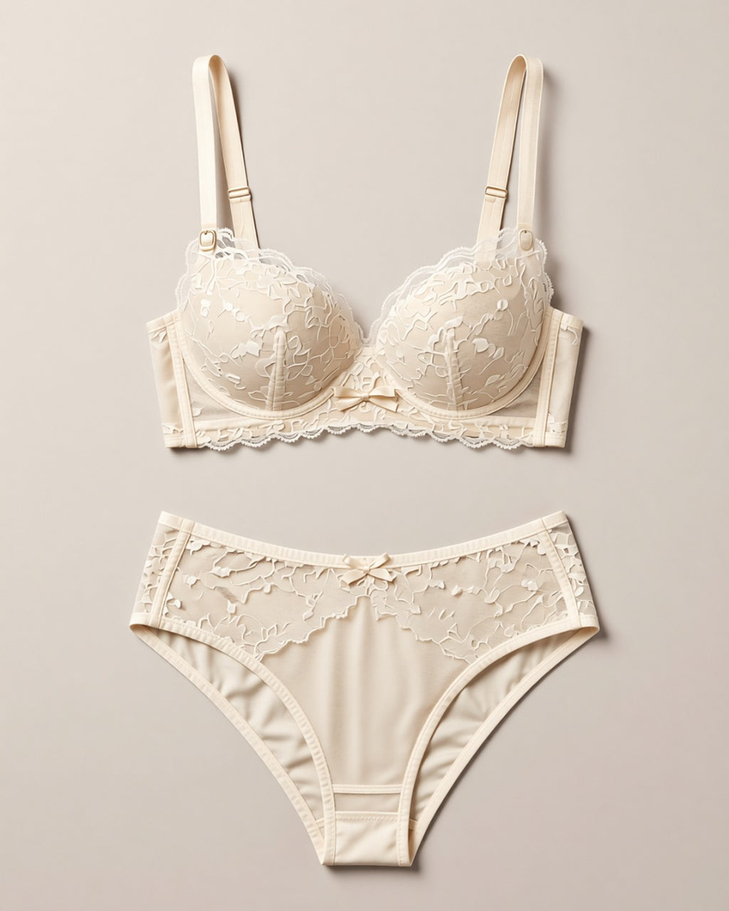 Heart Lace Wire-Free Padded Bra Set, laid flat to show the full piece.