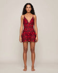 Lip-Print Lace Babydoll and G-String Set, front view on a model.