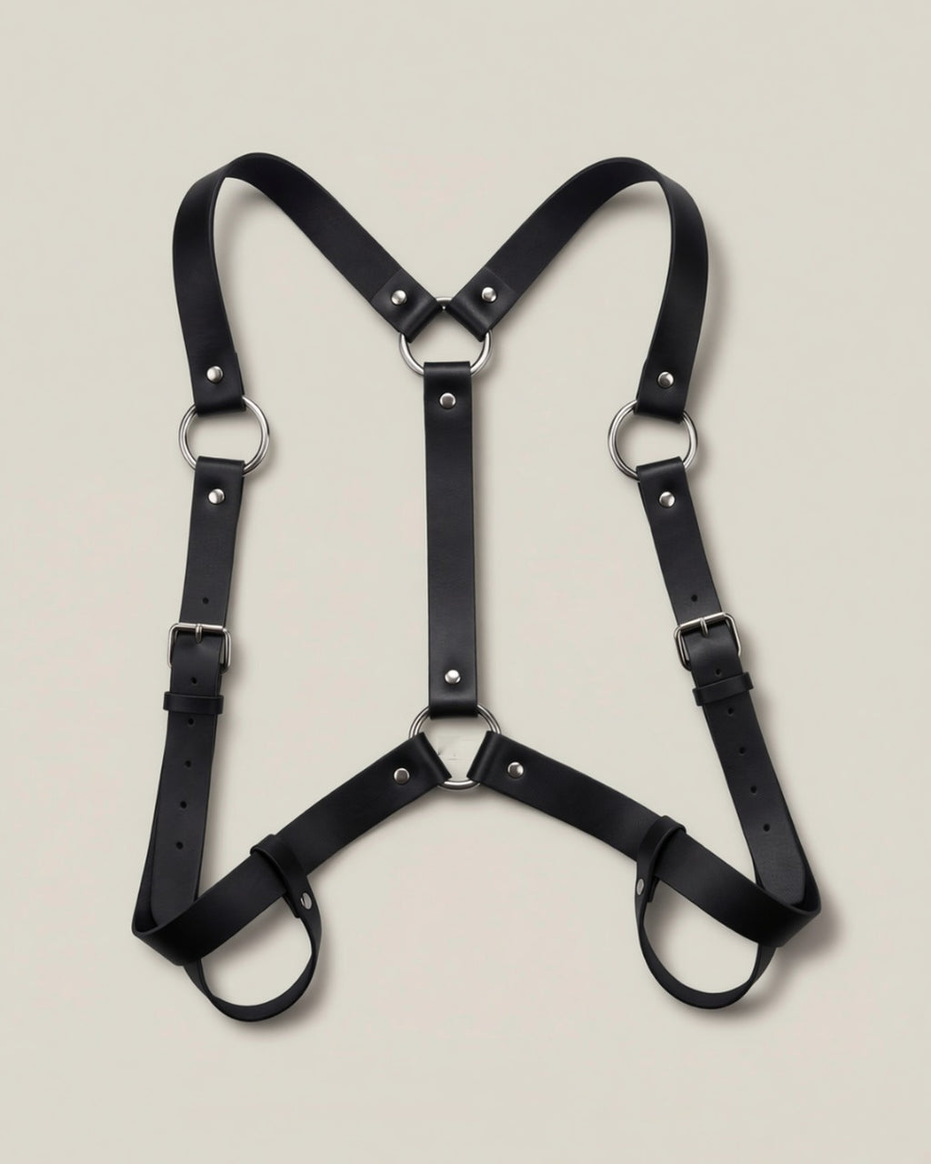 Men's Faux Leather Chest Harness, laid flat to show the full piece.