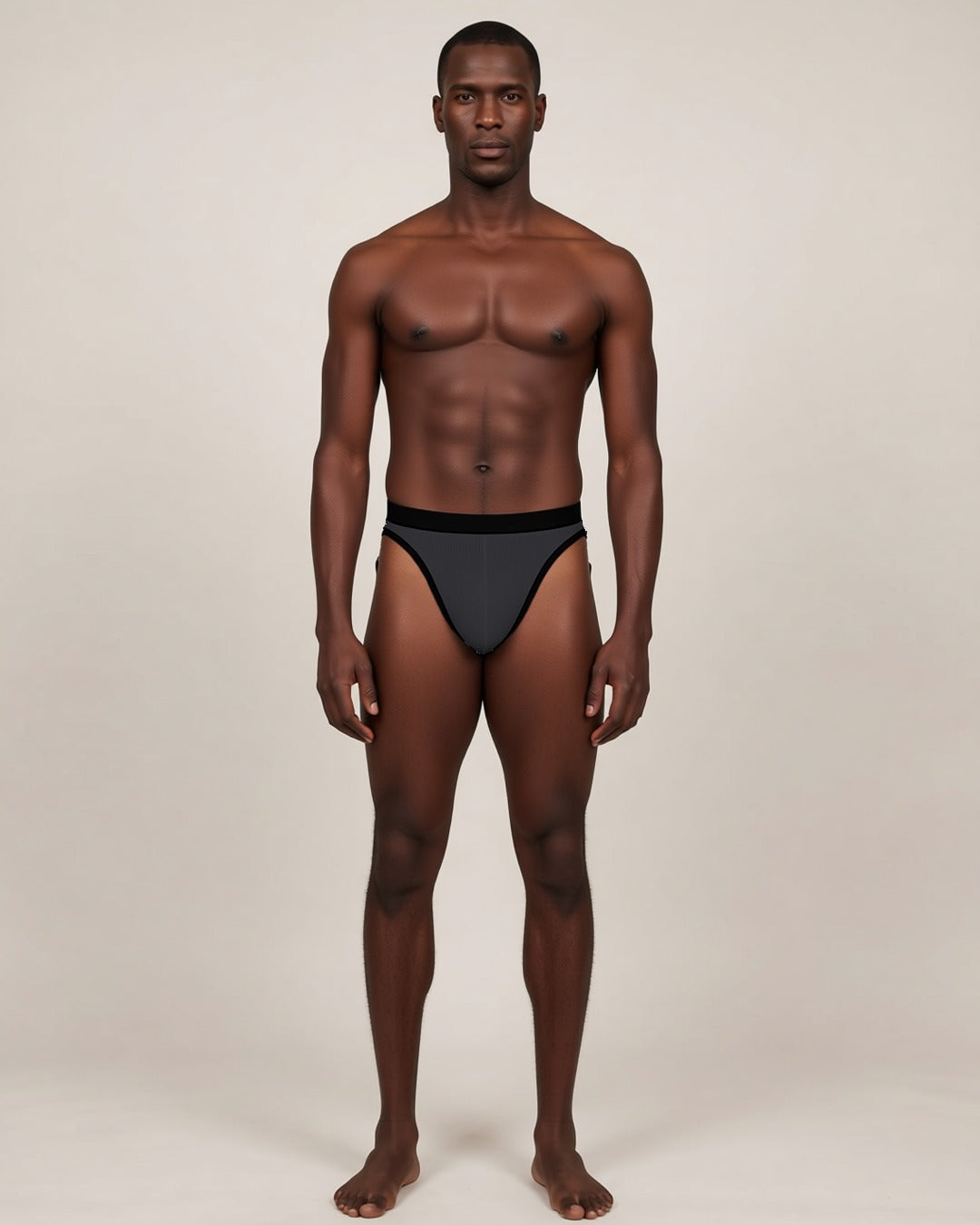 Men's Soft U-Pouch Briefs in black, front view on a model.