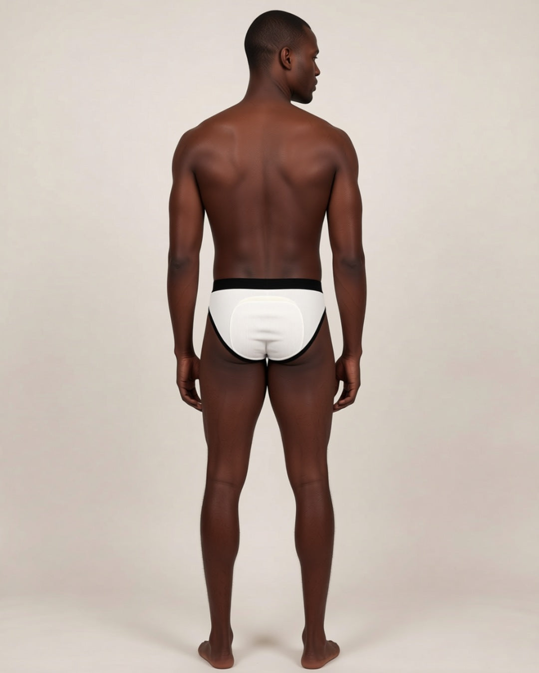 Men's Soft U-Pouch Briefs in white, back view on a model.