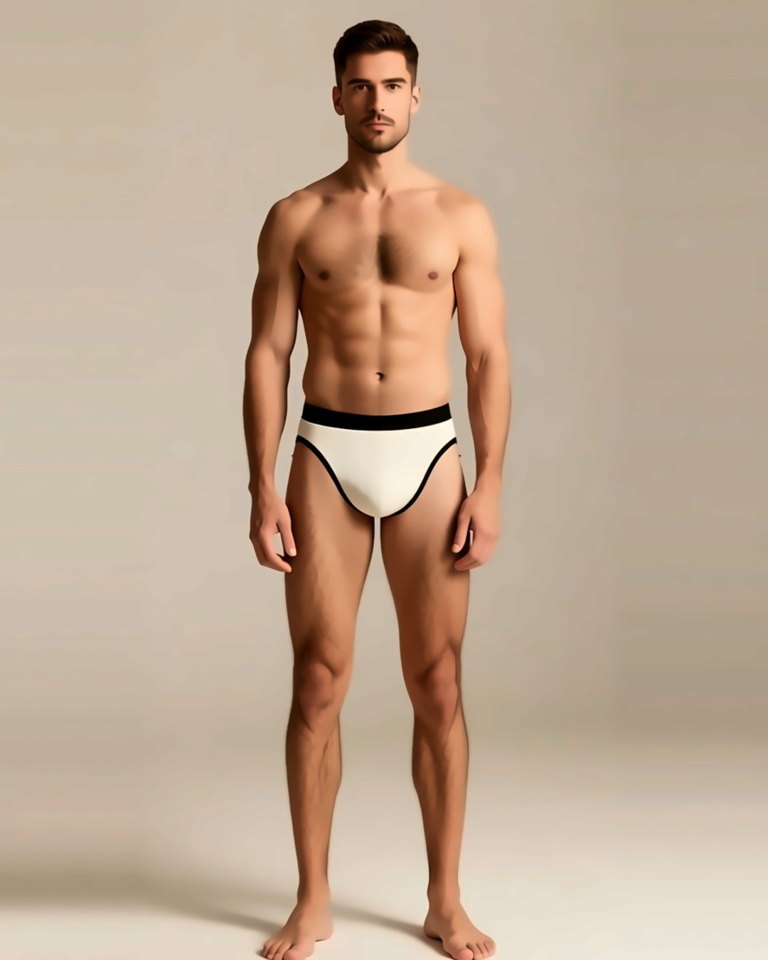 Men's Soft U-Pouch Briefs in white, front view on a model, second model.