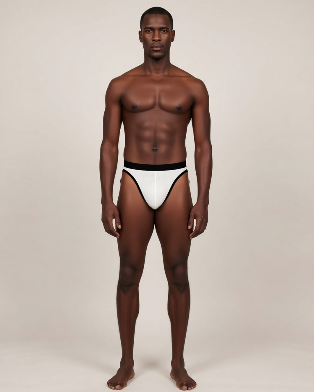 Men's Soft U-Pouch Briefs in white, front view on a model.