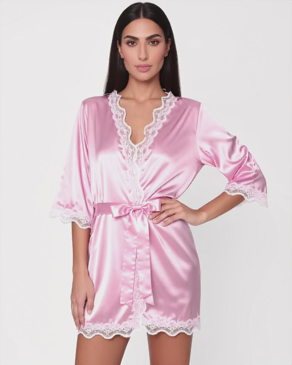 Satin and Lace Belted Dressing Gown, short video of model Dana (EUP-W09) turning slowly. onmodel