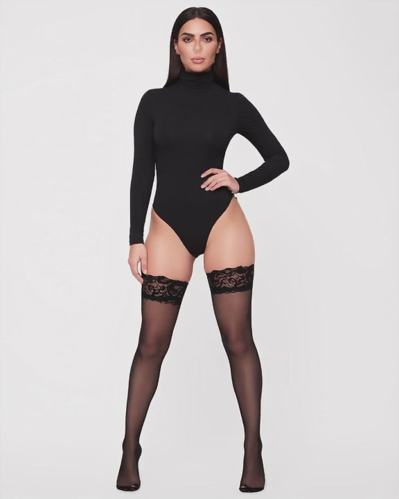 Lace Top Sheer Thigh-High Socks, 3 Pairs, short video of model Dana (EUP-W09) turning slowly. onmodel