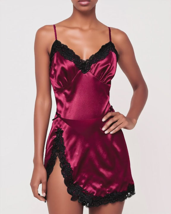 V-Neck Lace Trim Slip Nightdress, short video of model Amira (EUP-W03) turning slowly. onmodel