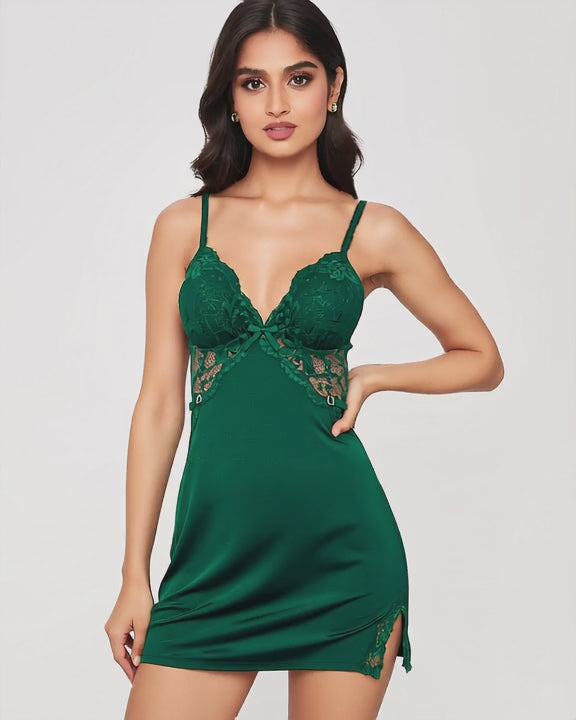 Lace Panel Backless Nightgown with Thong, short video of model Maya (EUP-W06) turning slowly. onmodel