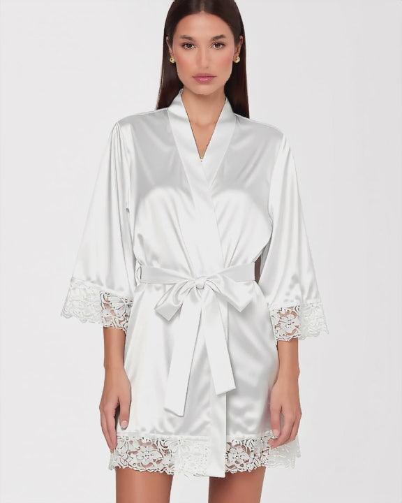 Satin Bridal Robe with Lace Trim, short video of model Nour (EUP-W01) turning slowly. onmodel
