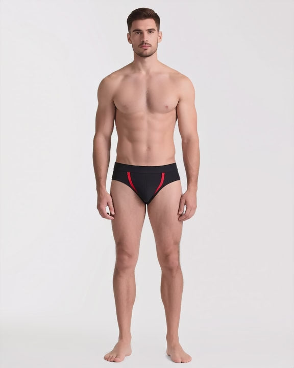 Men's Front-Opening Low-Rise Briefs, short video of model Karim (EUP-M01) turning slowly. onmodel