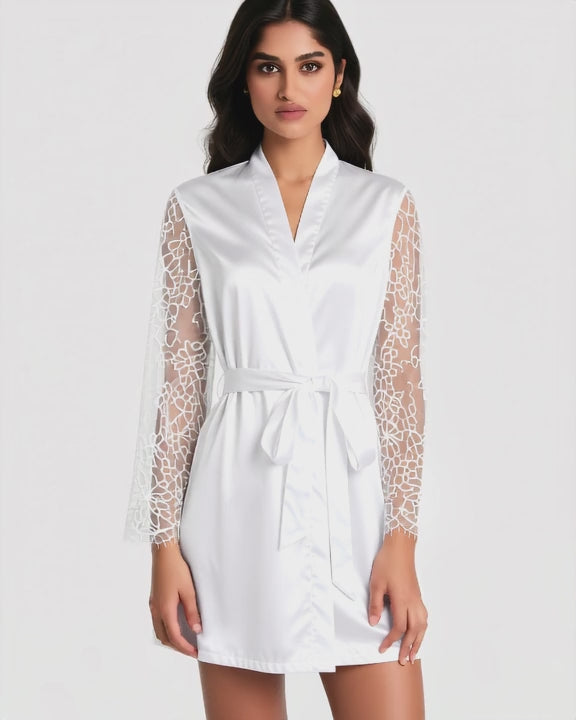 Satin Bride Robe with Embroidered Detail, short video of model Maya (EUP-W06) turning slowly. onmodel